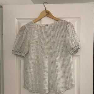 LOFT White and Black Dotted Blouse-XXS